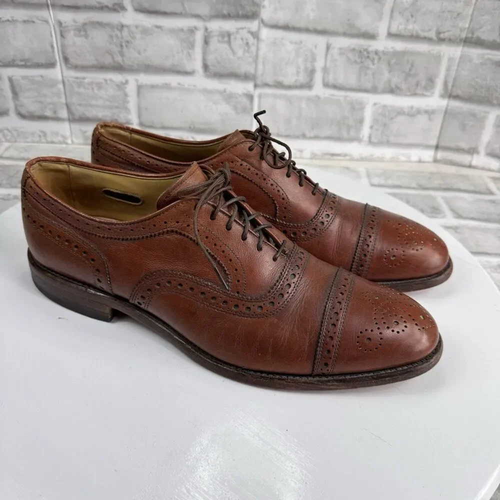 Allen Edmonds Strand Men's Size 9.5 Brown Leather Cap-Toe Dress Lace Up Oxfords